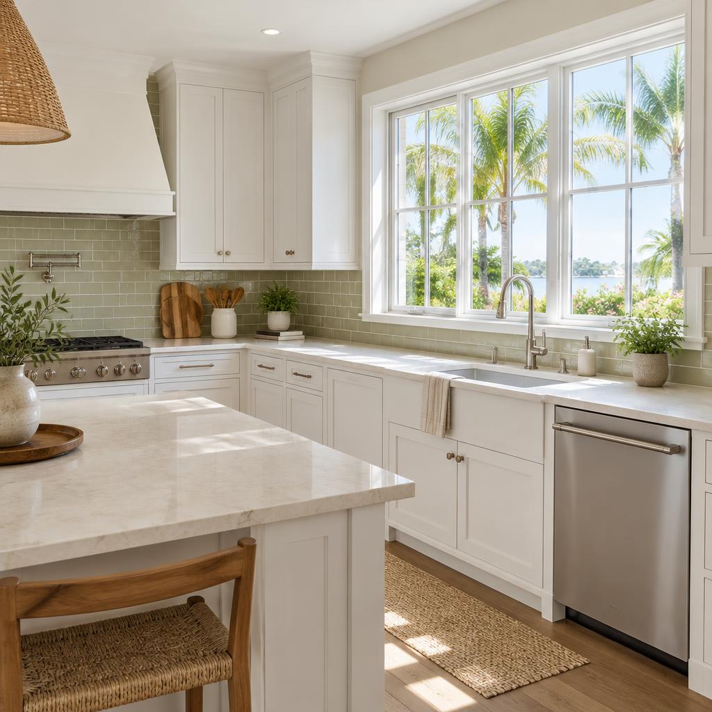 An immaculate kitchen with clean counters and bright windows